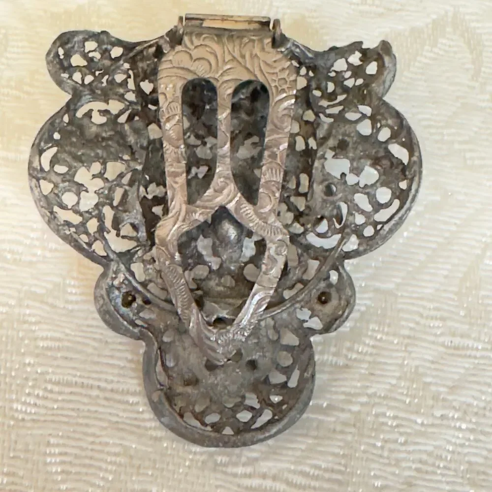 Vintage Art Nouveau Rhinestone Pot Metal Filigree and Flowers Dress Clip 1940s